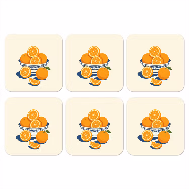 Schaal - Minimalistisch - Oranje - Sinaasappels onderzetter kurk middel -3d