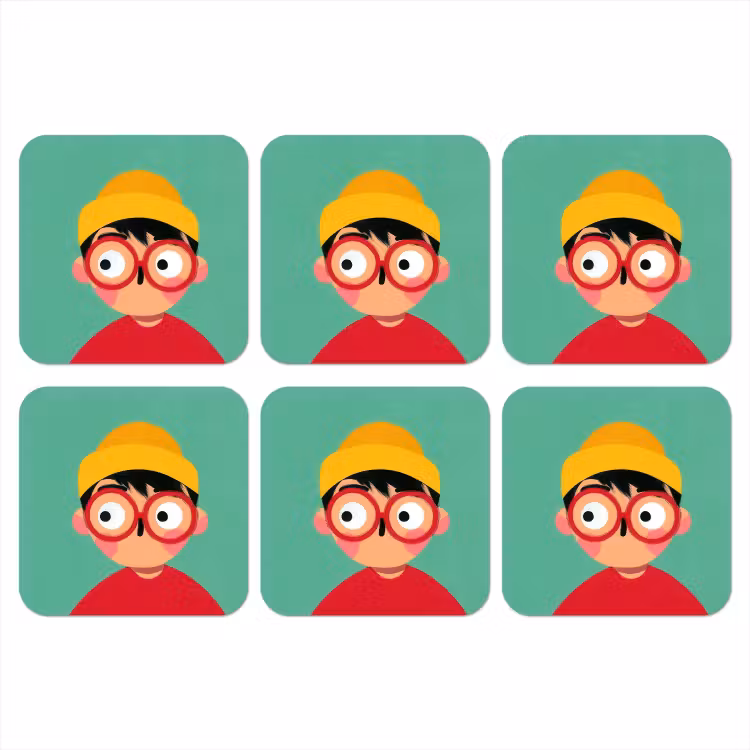 Jongen - Cartoon - Bril - Muts onderzetter kurk middel -3d