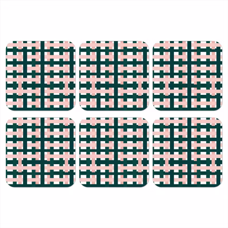 Vlechtpatroon - Groen - Roze - Grafisch onderzetter kurk middel 366 -3d