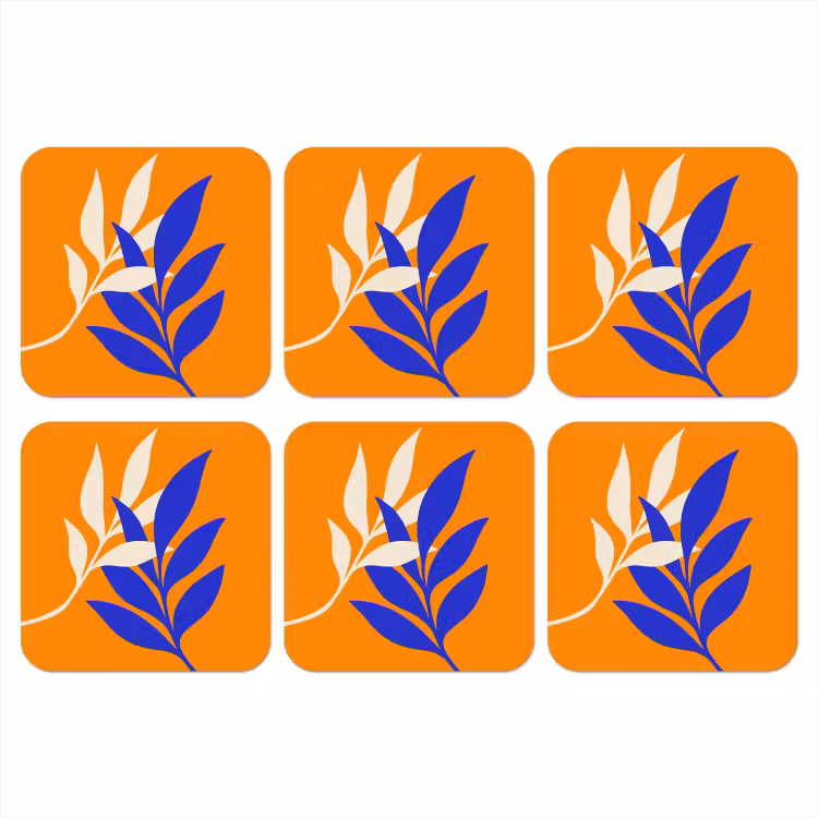 Takken - Bladeren - Minimalistisch - Blauw onderzetter kurk middel -3d