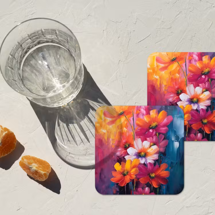 Felle bloemen - Dynamisch - Levendig onderzetter kurk middel -sfeer4