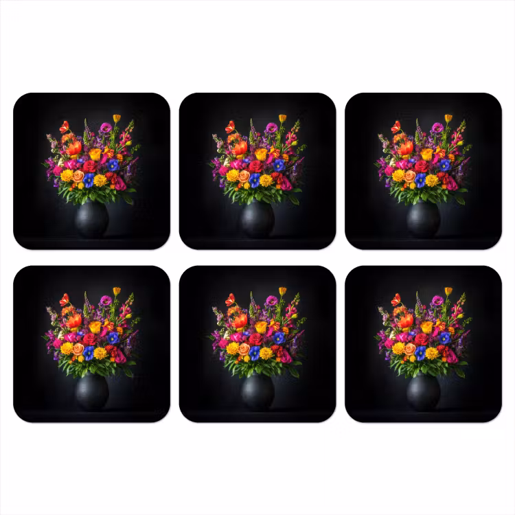 Felgekleurd - Bloemen - Vaas onderzetter kurk middel -3d