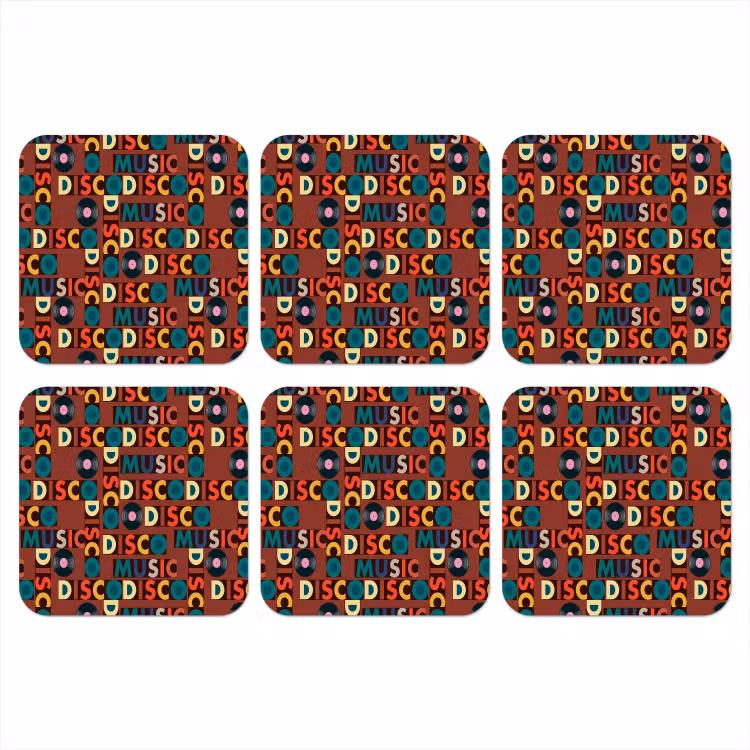 Bruin - Retro - Disco - Patroon onderzetter kurk middel 366 -3d