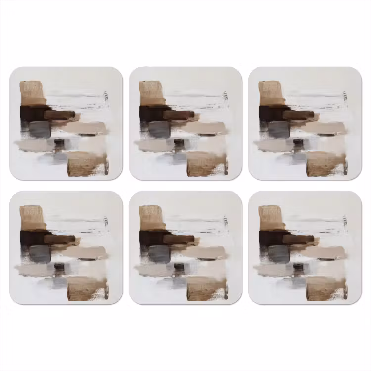 Penseelstreken - Balans - Beige - Bruin onderzetter kurk middel -3d