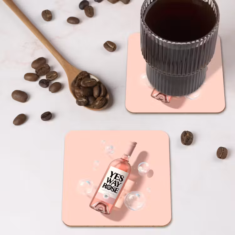 Bubbels - Rosé - Roze onderzetter kurk middel -sfeer2