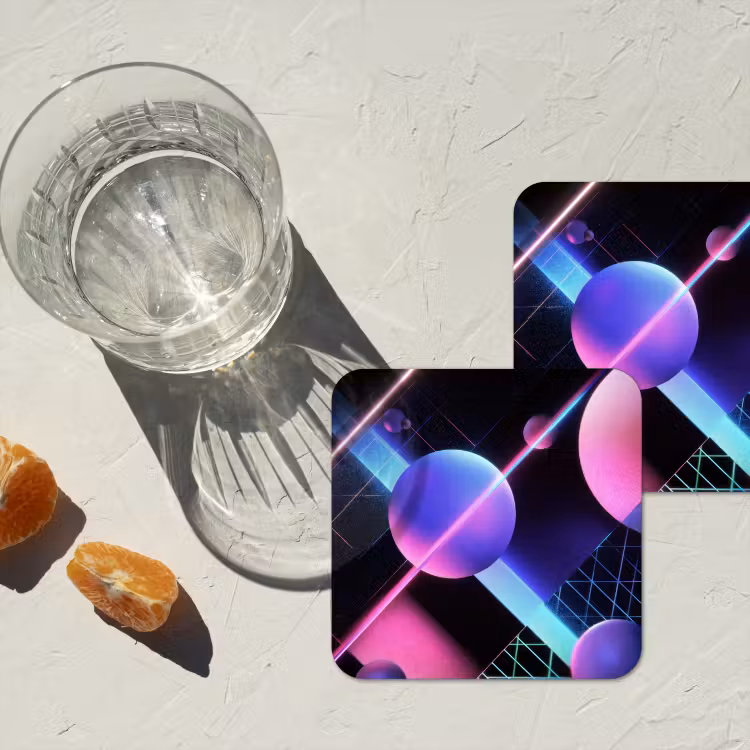 Bollen - Neon - Lijnen - Roze onderzetter kurk middel -sfeer4