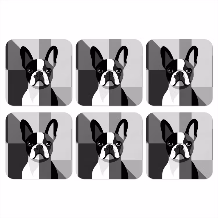 Buldog - Zwart - Abstract - Vlakken onderzetter kurk middel -3d