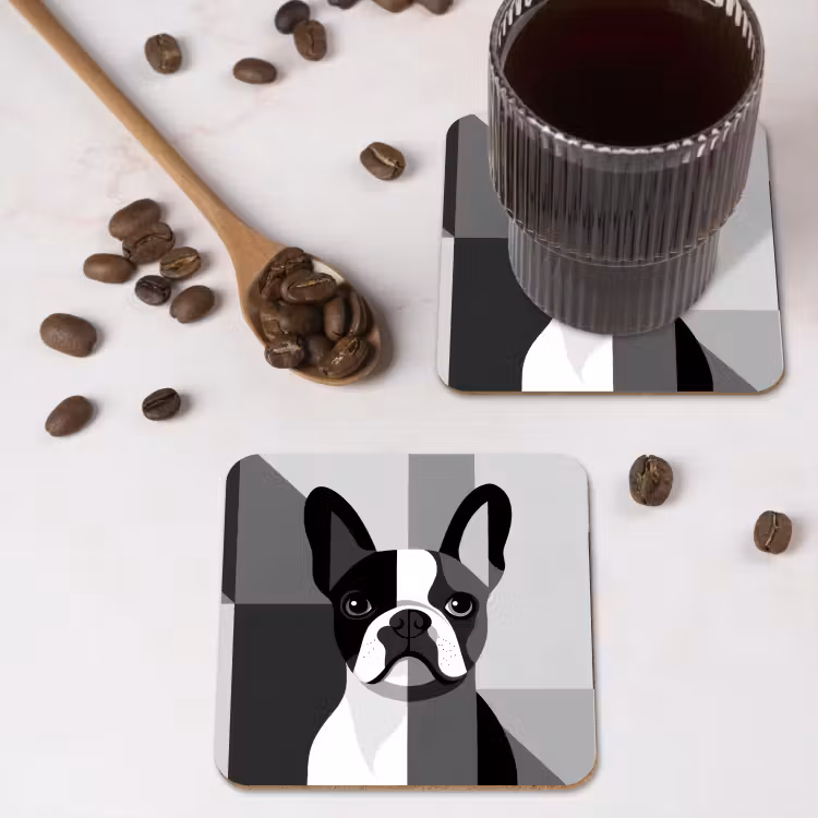 Buldog - Zwart - Abstract - Vlakken onderzetter kurk middel -sfeer2