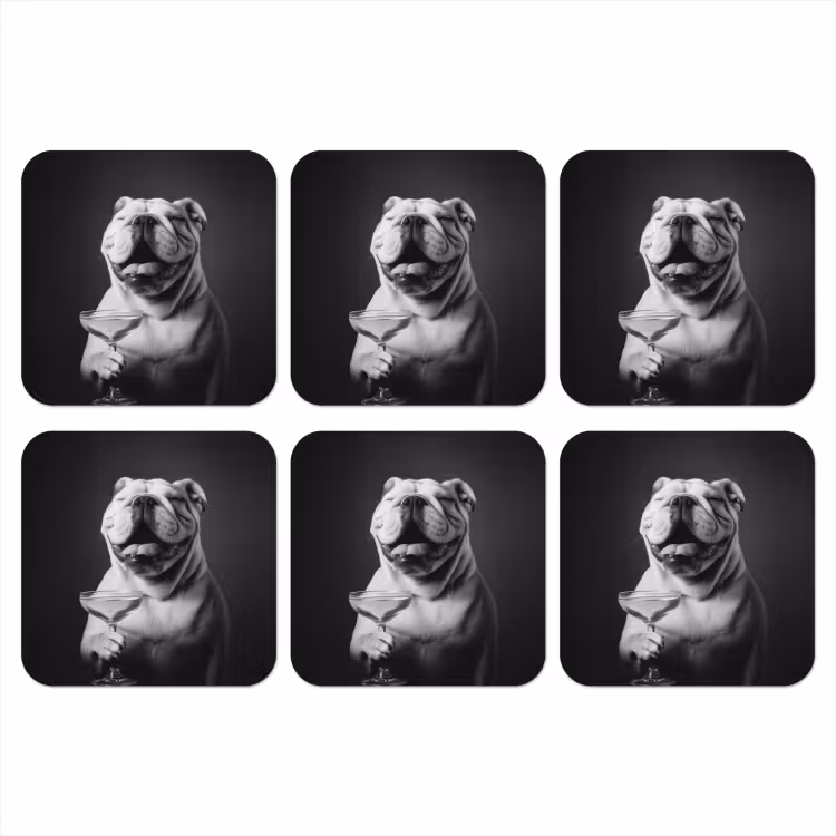 Buldog - Hond - Glas onderzetter kurk middel -3d