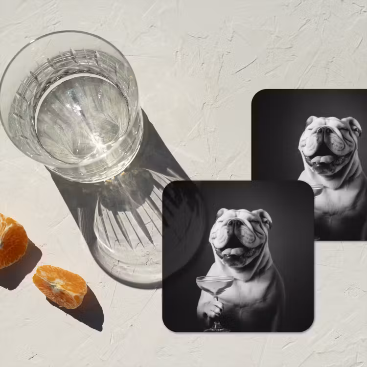 Buldog - Hond - Glas onderzetter kurk middel -sfeer4