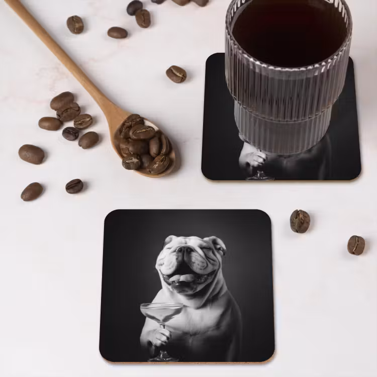 Buldog - Hond - Glas onderzetter kurk middel -sfeer2