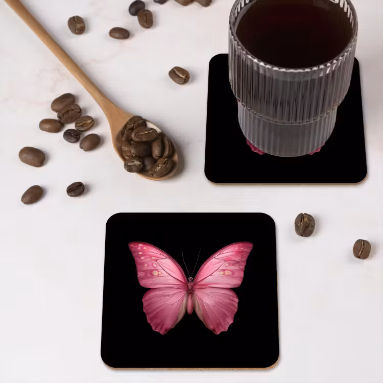 Vlinder - roze - Elegant onderzetter kurk middel -sfeer2