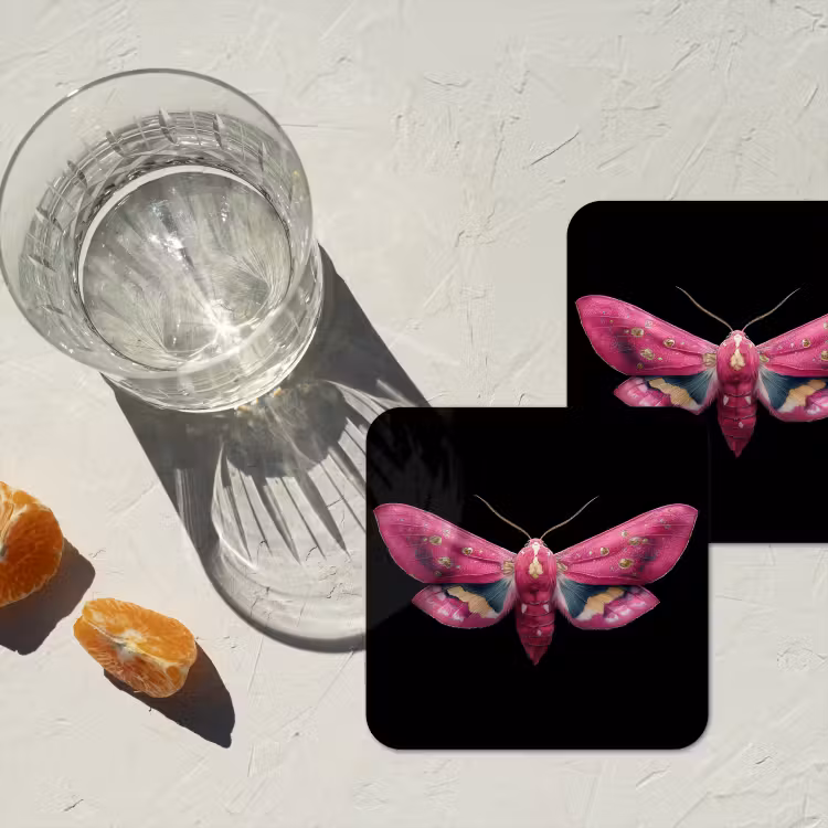 Vlinder - Roze - Nachtvlinder onderzetter kurk middel -sfeer4