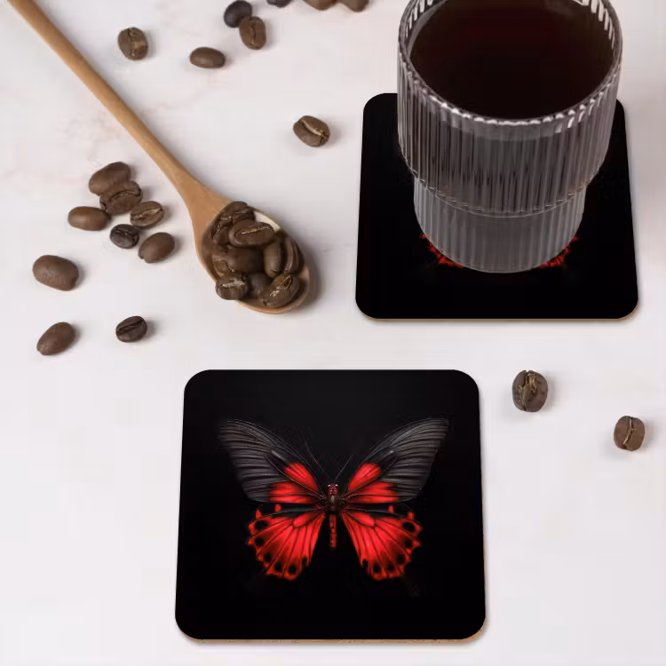 Vlinder - Rood - Contrast onderzetter kurk middel -sfeer2