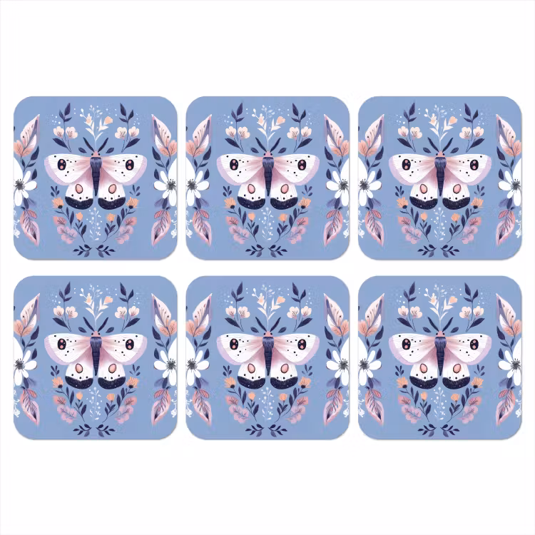 Vlinder - Vleugels - Stippen - Bloemen onderzetter kurk middel -3d