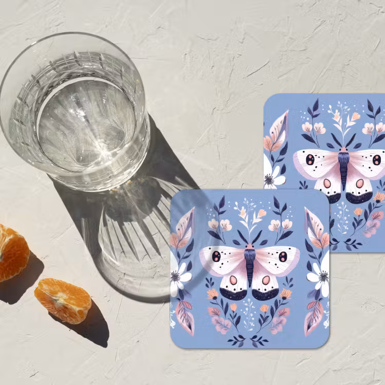 Vlinder - Vleugels - Stippen - Bloemen onderzetter kurk middel -sfeer4