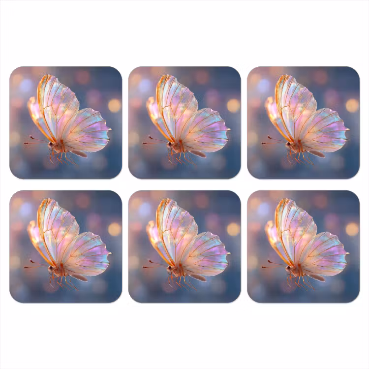 Vlinder - Vleugels - Pastel - Glinstering onderzetter kurk middel -3d