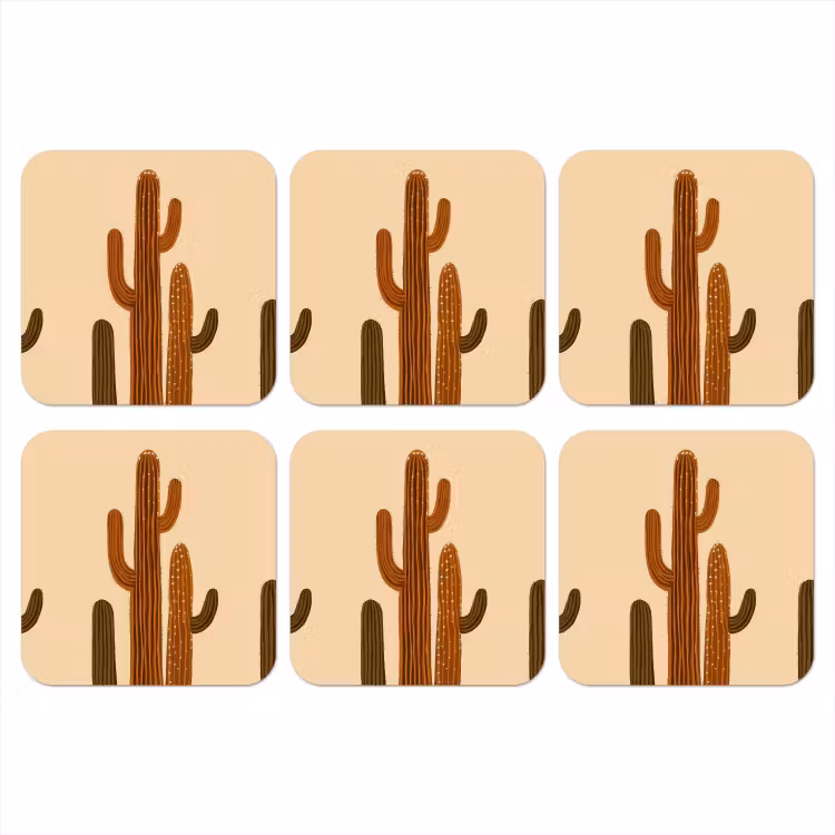 Cactus - Woestijn - Zand - Bruin onderzetter kurk middel -3d