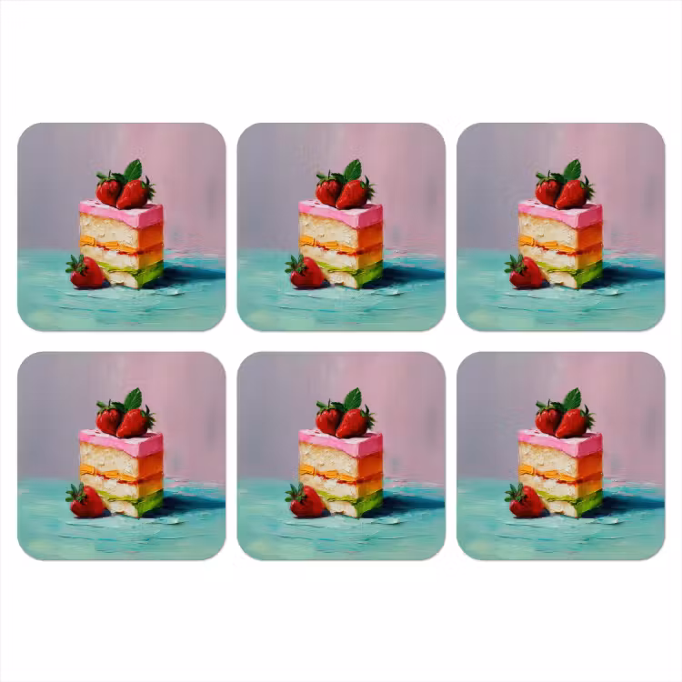 Taartje - Aardbeien - Glazuur - Kleurrijk onderzetter kurk middel -3d