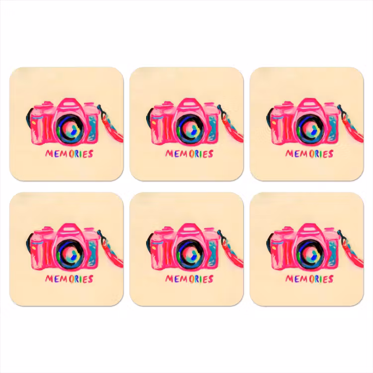Camera - Memories - Roze - Geschilderd onderzetter kurk middel -3d