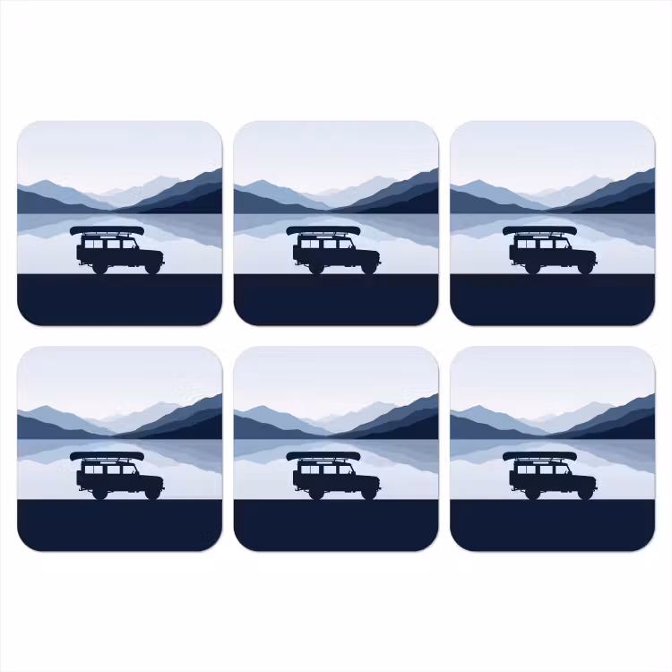 Auto - Meer - Bergen - Blauw onderzetter kurk middel -3d