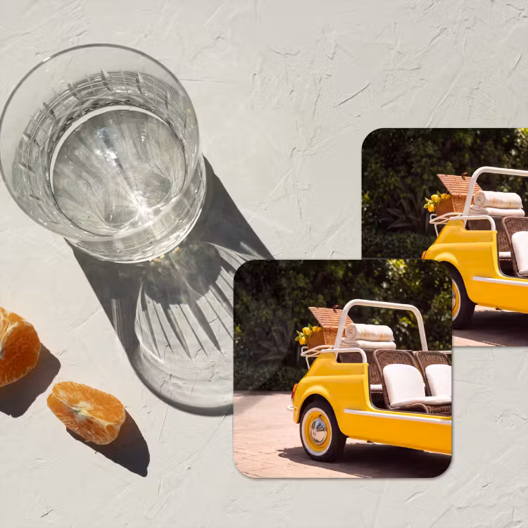 Auto - Picknick - Zomer - Geel onderzetter kurk middel -sfeer4