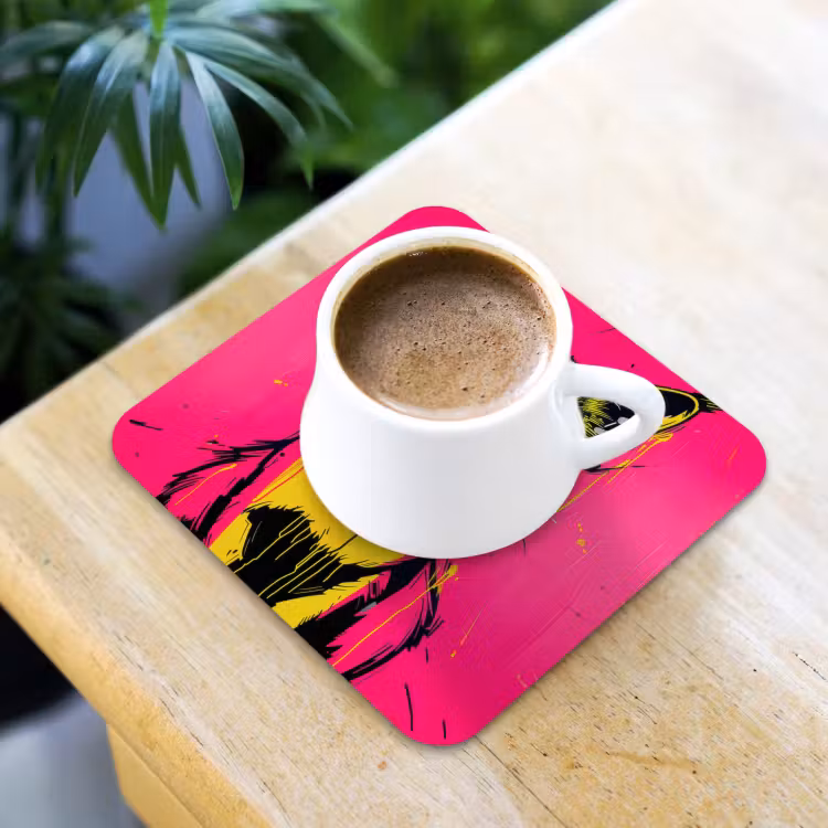 Kat - Art - Zonnebril - Roze onderzetter kurk middel -sfeer5