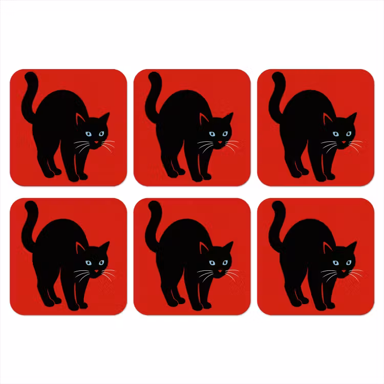 Kat - Zwart - Staart onderzetter kurk middel -3d