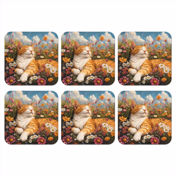 Kat - Bloemen - Ontspannen onderzetter kurk middel -3d