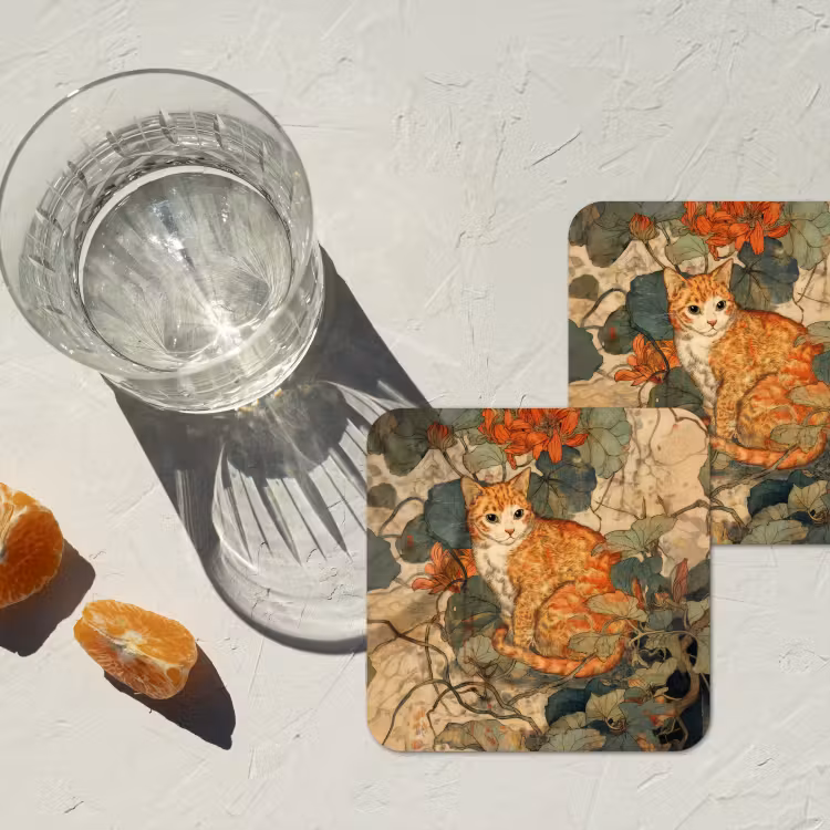 Kat - Sierlijk - Bloemen onderzetter kurk middel -sfeer4