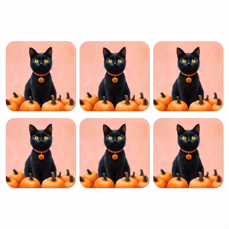 Kat - Pompoen - Roze onderzetter kurk middel -3d