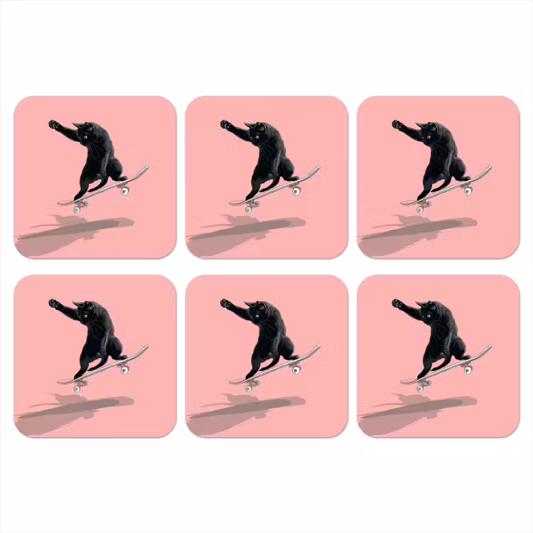 Kat - Skateboard - Roze onderzetter kurk middel -3d