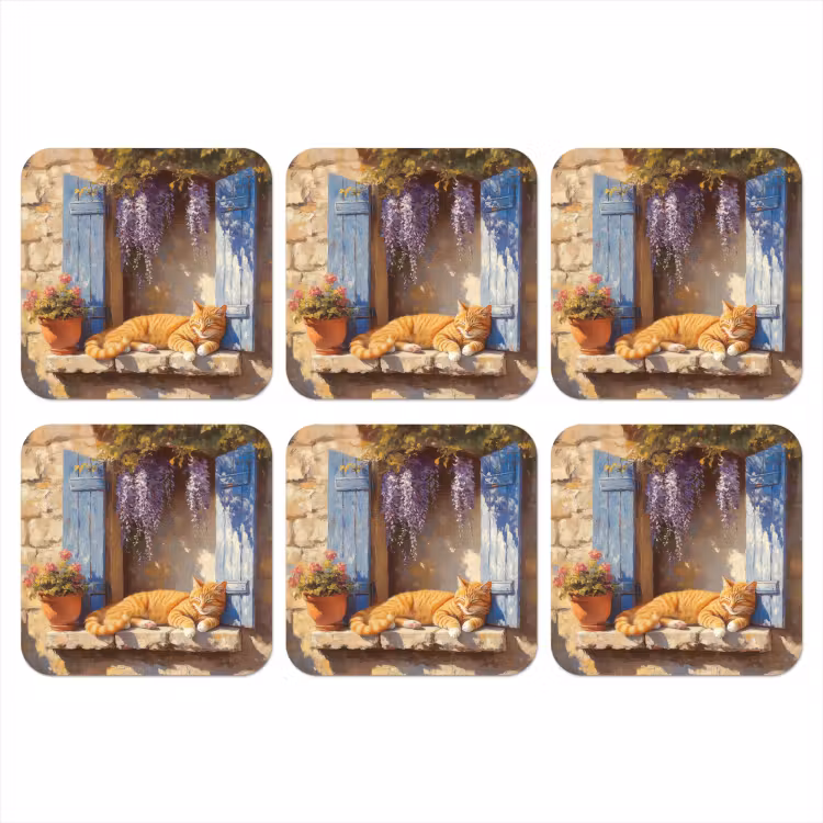 Kat - Stenen vensterbank - Bloemen onderzetter kurk middel -3d