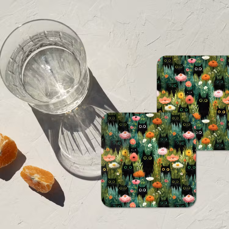 Katten - Bloemen - Kleurrijk onderzetter kurk middel 366 -sfeer4