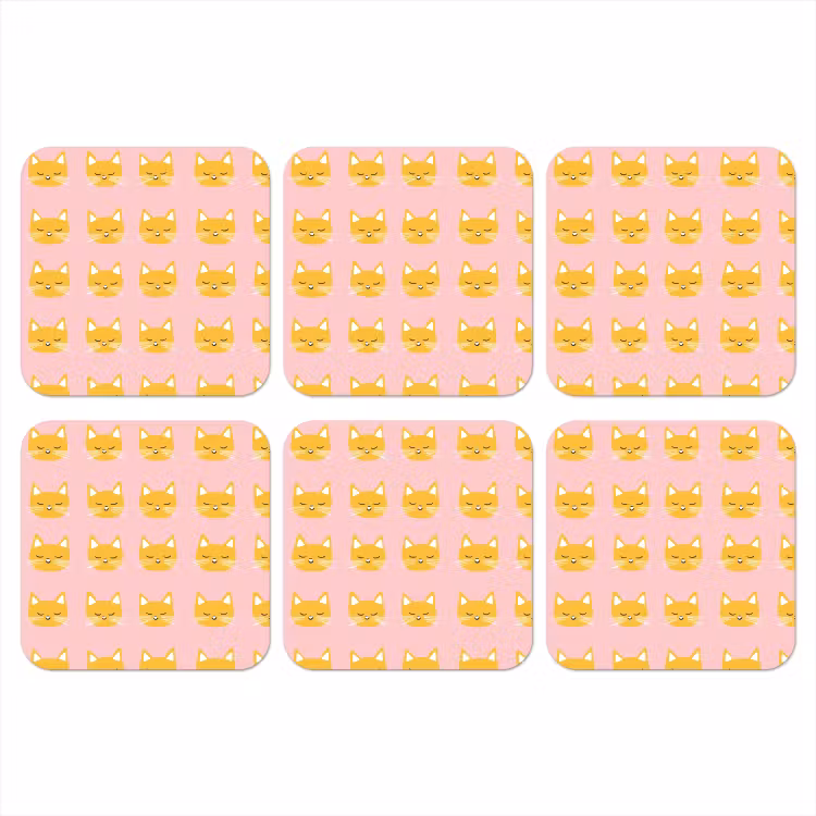 Katten - Patroon - Roze onderzetter kurk middel 366 -3d