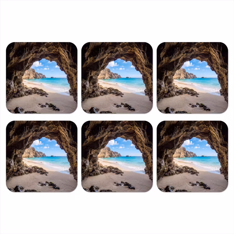 Grot - Strand - Zee - Blauw onderzetter kurk middel -3d