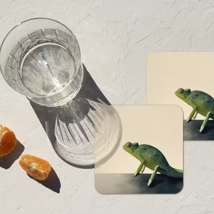 Kameleon - Groen - Minimalistisch onderzetter kurk middel -sfeer4