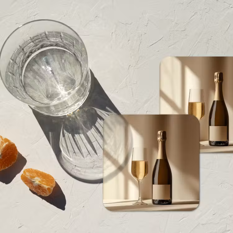 Champagne - Beige - Schaduw - Bubbels onderzetter kurk middel -sfeer4