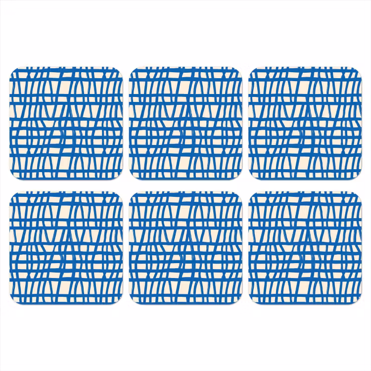 Ruitpatroon - Blauw - Crème onderzetter kurk middel 366 -3d