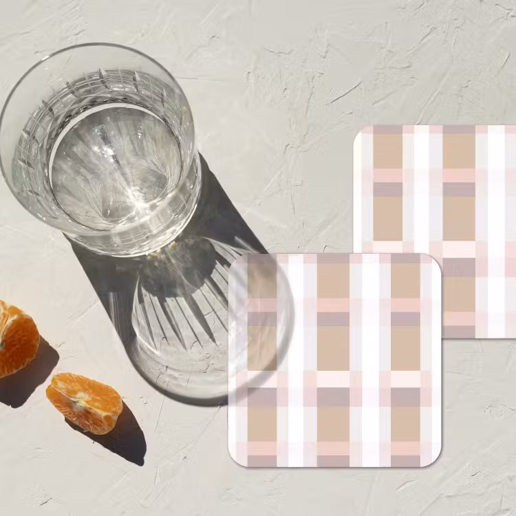 Ruitpatroon - Aardetinten - Minimalistisch onderzetter kurk middel 366 -sfeer4