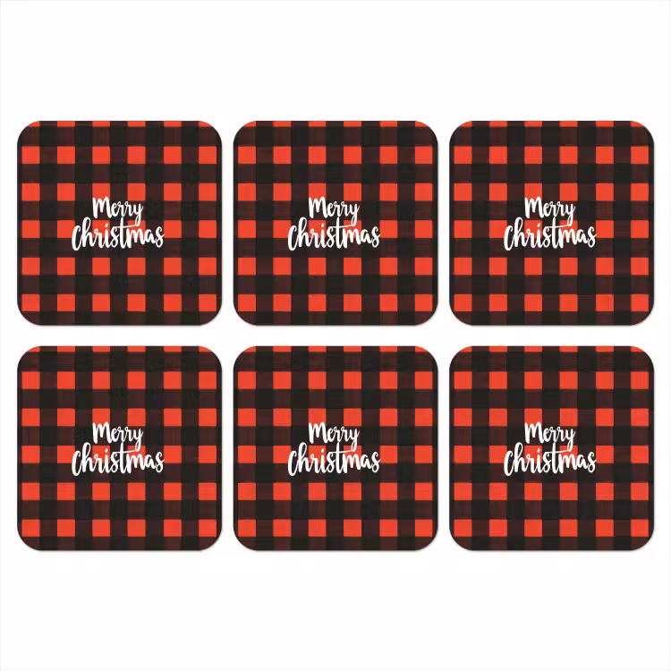 Geruit - Rood - Tekst - Christmas onderzetter kurk middel -3d