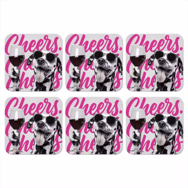 Cheers - Hond - Roze - Wijn onderzetter kurk middel -3d