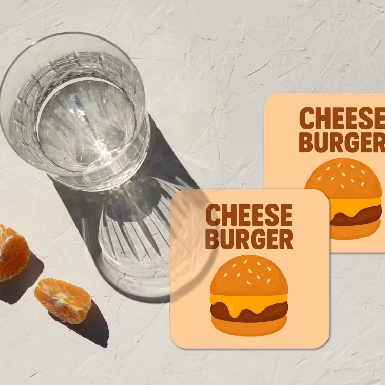 Cheeseburger - Minimalistisch - Geel onderzetter kurk middel -sfeer4