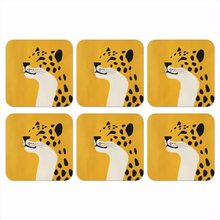 Cheetah - Illustratie - Geel onderzetter kurk middel -3d