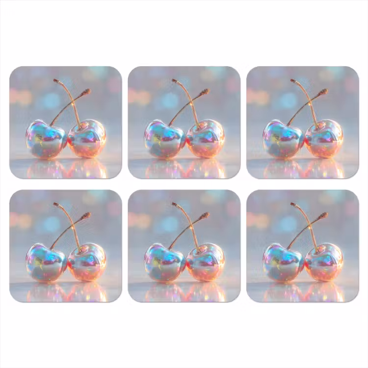 Kersen - Glanzend - Regenboogkleur onderzetter kurk middel -3d