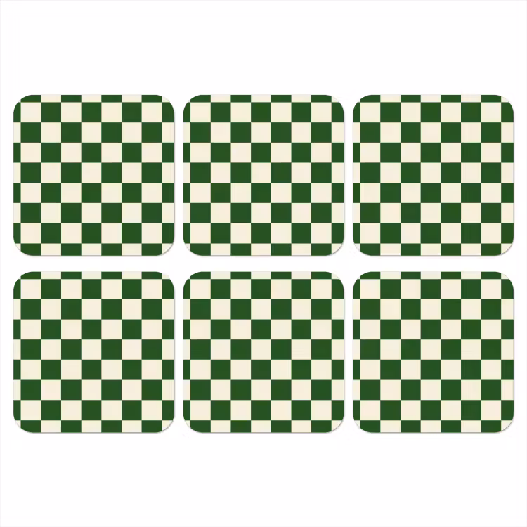 Schaakbord - Patroon - Groen onderzetter kurk middel 366 -3d