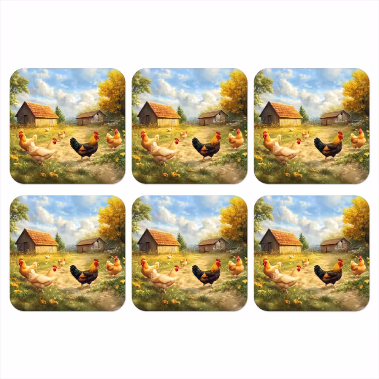Kippen - Landelijke rust - Natuur onderzetter kurk middel -3d