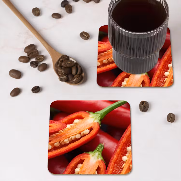 Coaster - Chili Pepper - Open - Red - Chilipeper - Open - Rood onderzetter kurk middel