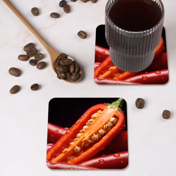 Coaster - Chili Pepper - Red - Food - Chilipeper - Rood - Eten onderzetter kurk middel