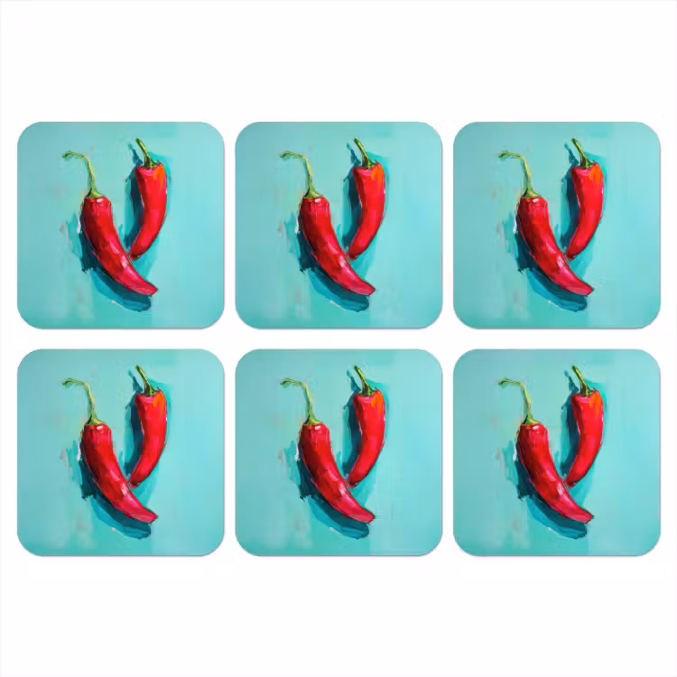 Chilipepers - Geverfd - Rood onderzetter kurk middel -3d